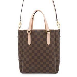 Louis Vuitton Damier Ebene Brown Belmont NV Handbag Pink